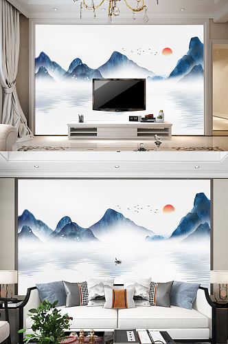 古典红日电视背景墙山水装饰画