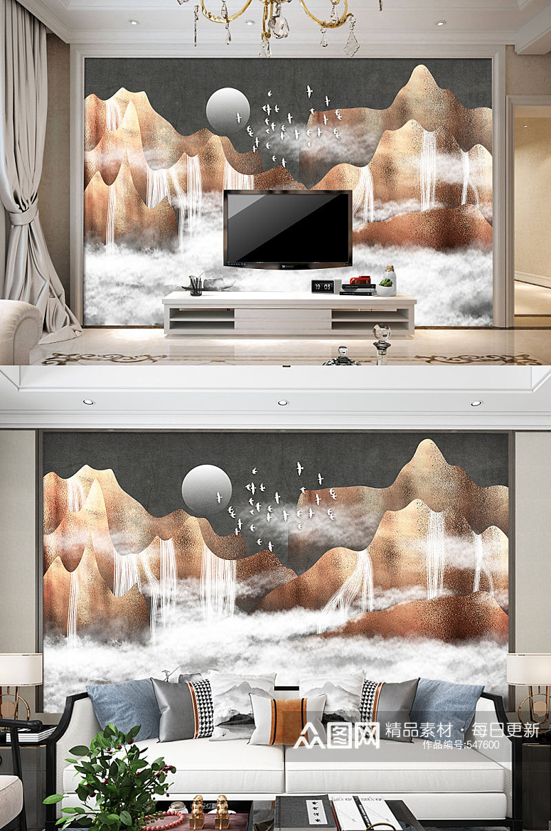 抽象电视背景墙插画装饰画素材