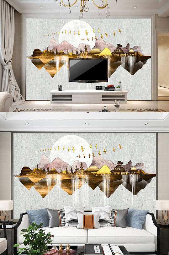 意境电视背景墙抽象山水装饰画