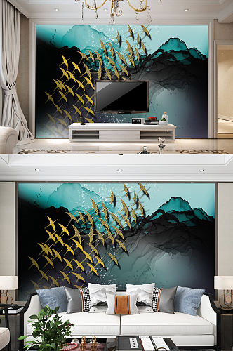 金鱼电视背景墙抽象装饰画