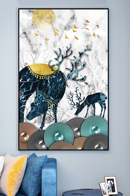 蓝色小鹿简约装饰画