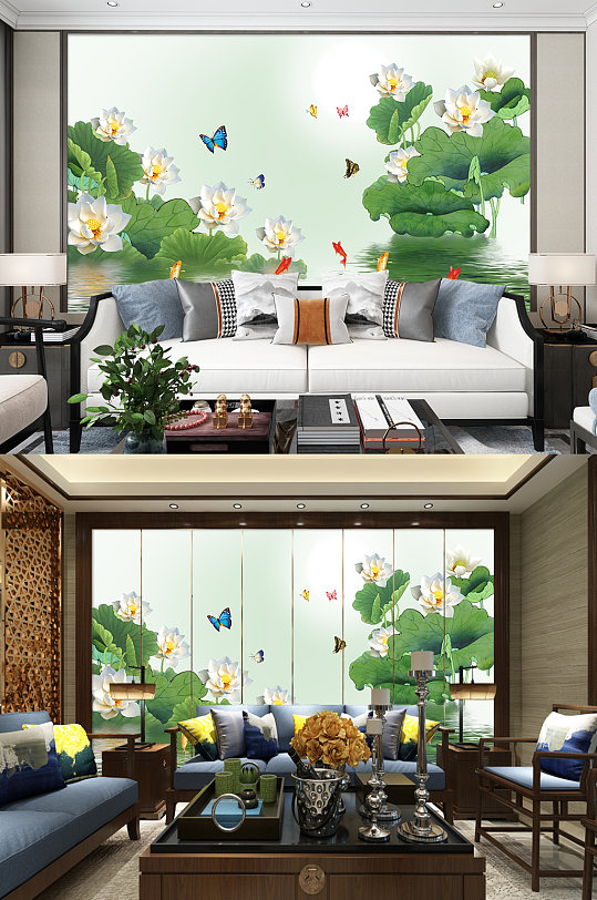 荷花电视背景墙-众图网