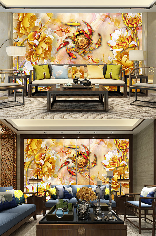 九鱼图背景墙-众图网