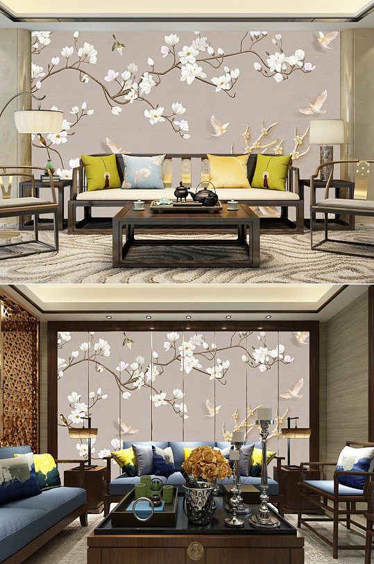 玉兰花意境装饰背景墙-众图网