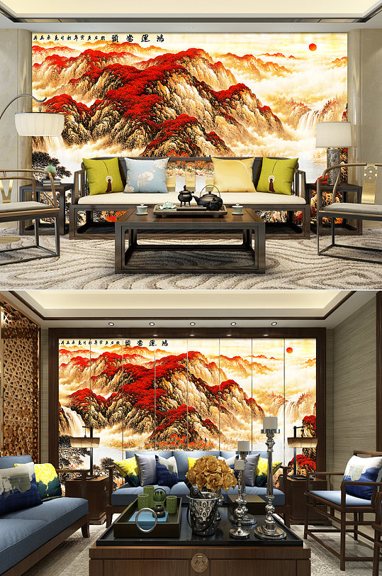 中国风山水画背景墙-众图网