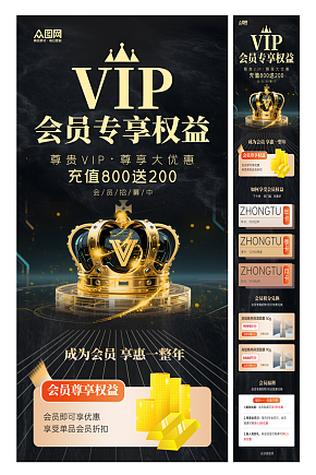 简洁会员VIP权益详情介绍长图海报素材下载-众图网
