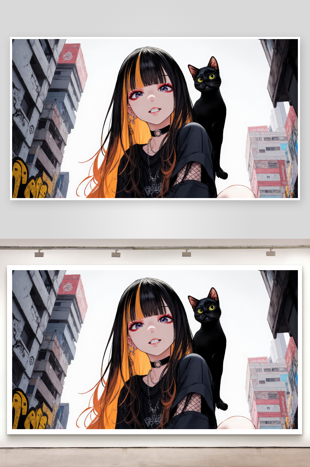 都市少女与黑猫相伴素材