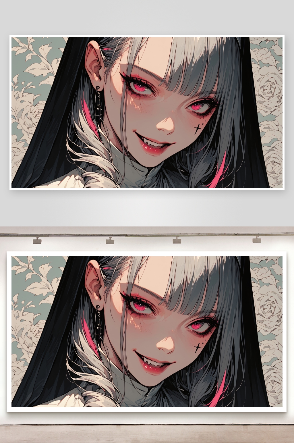 银发红眼少女肖像素材
