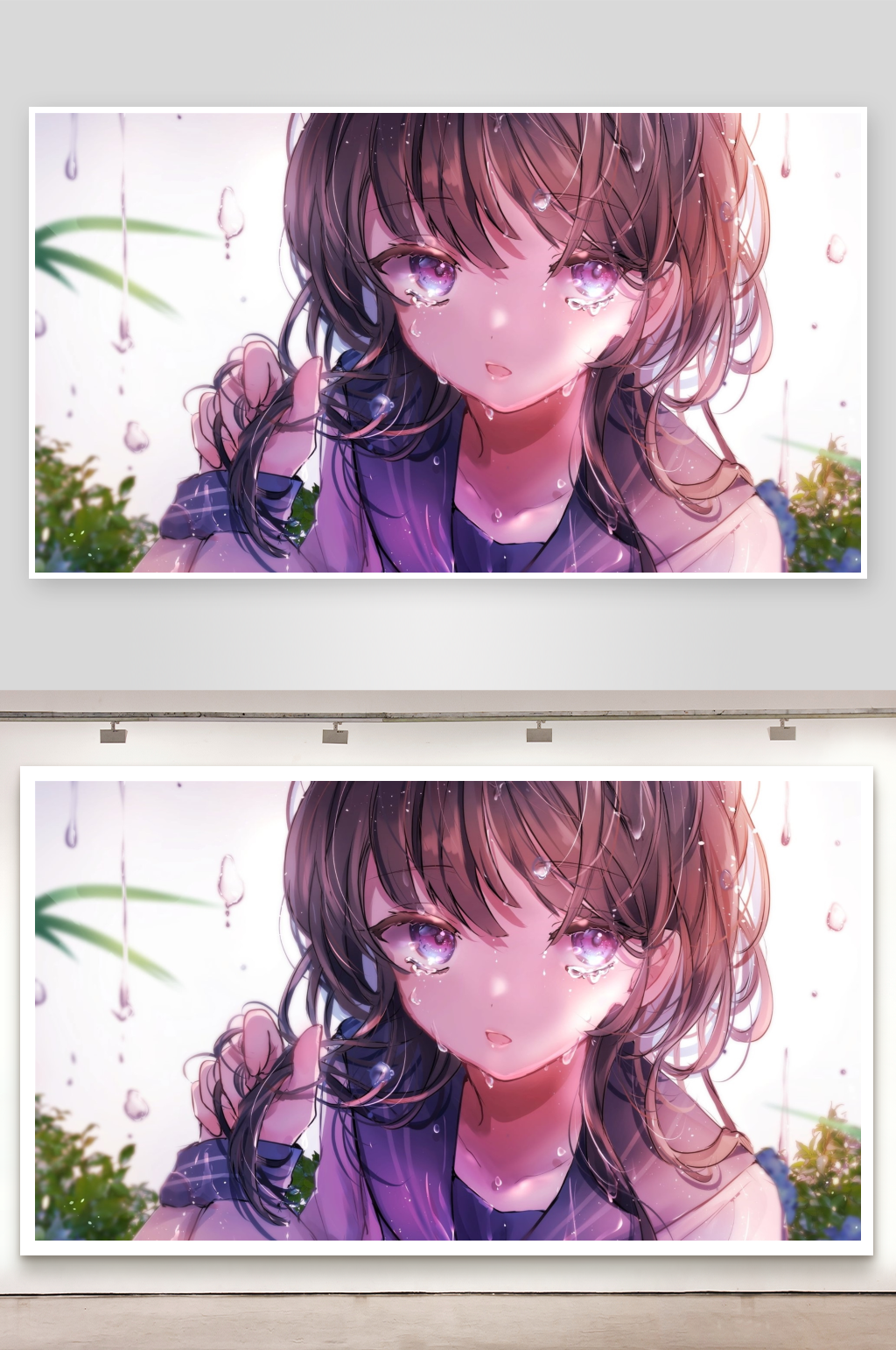 雨中少女凝视照片摄影素材