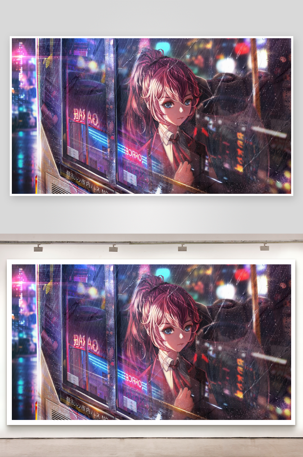 雨夜都市中的少女伫立素材