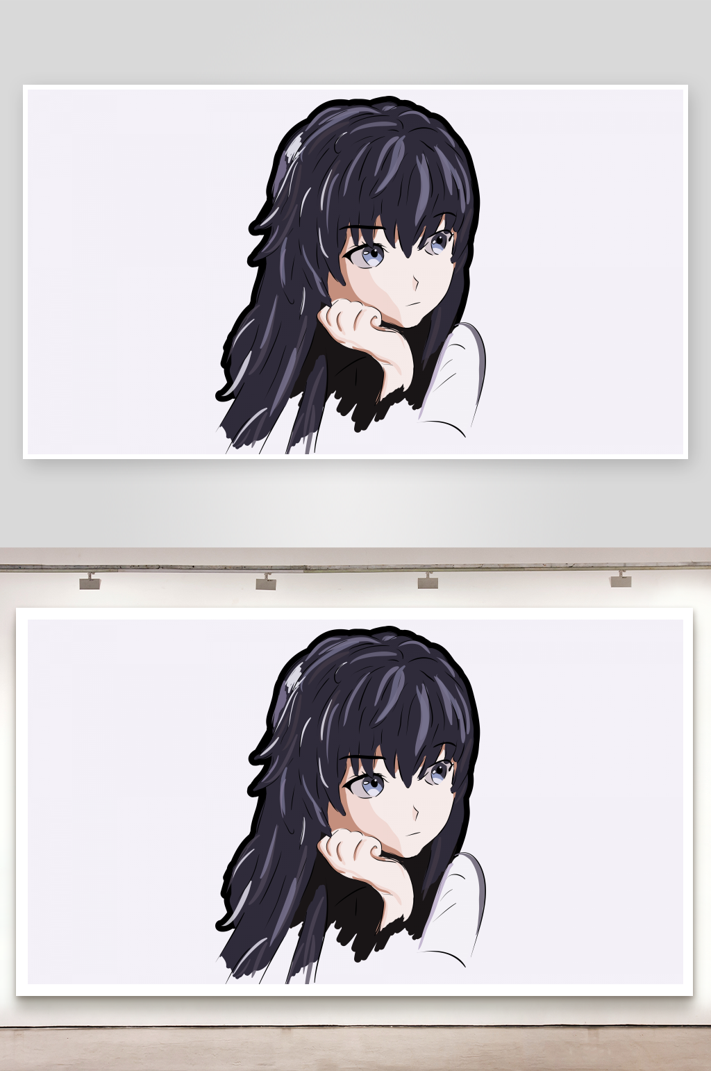 黑发少女侧脸肖像素材
