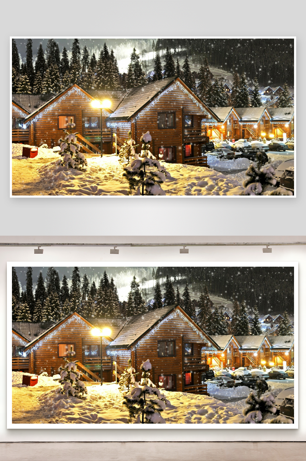 雪夜木屋村落景象素材