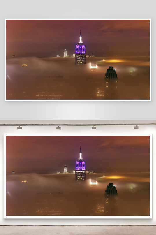 夜幕雾霭中的摩天大楼-众图网