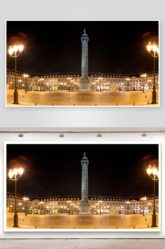 夜晚广场中央的高大石柱-众图网