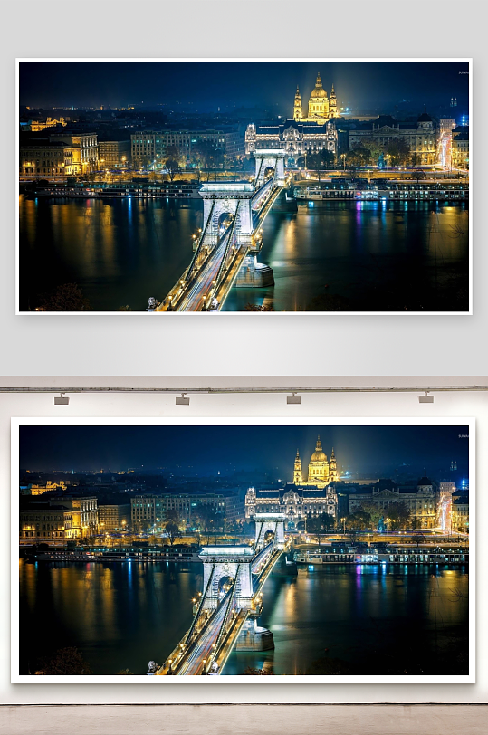 夜景城市桥梁与建筑风光-众图网