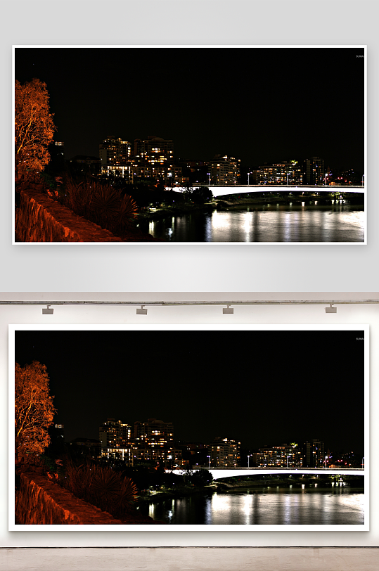 夜景城市桥梁河流风光-众图网