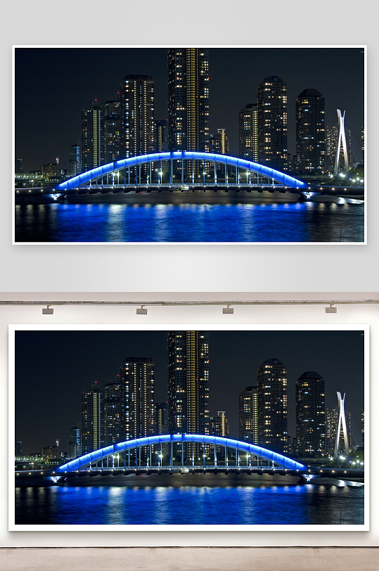 夜景城市桥梁灯光璀璨-众图网