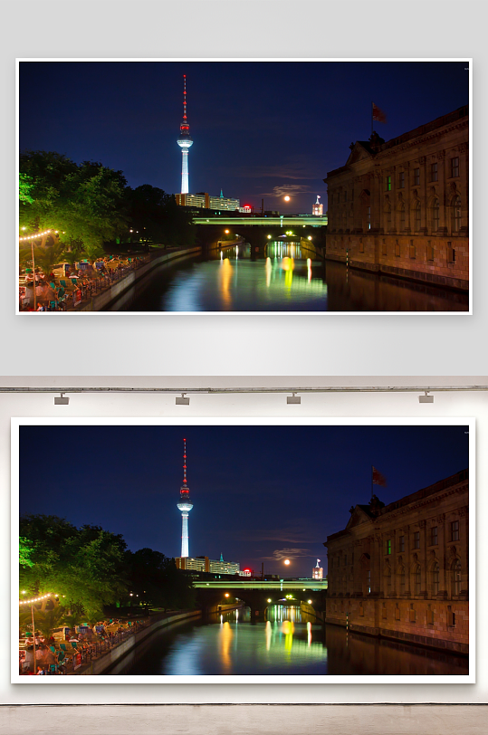 夜景城市河流与高塔-众图网