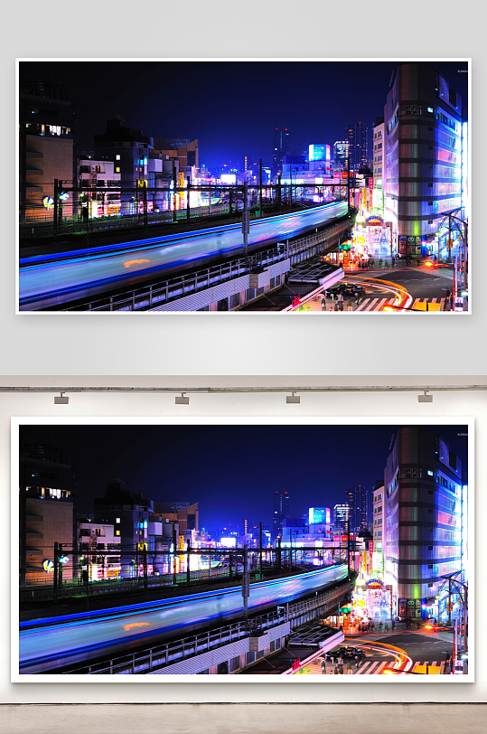 夜景城市火车光影-众图网