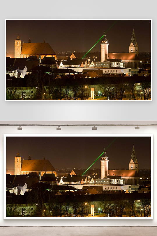 夜景城市灯光激光交汇-众图网