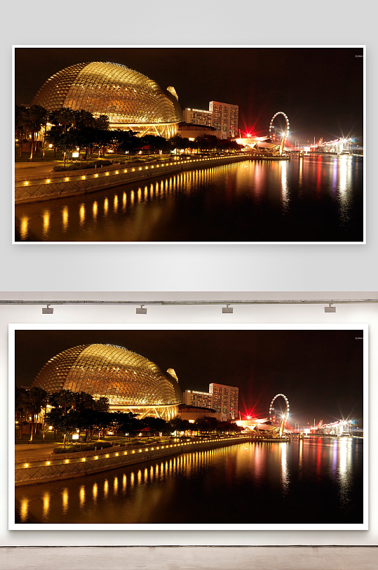 夜景城市灯光璀璨建筑与摩天轮-众图网