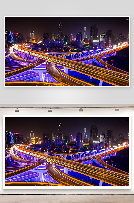 夜景城市立交桥车流-众图网