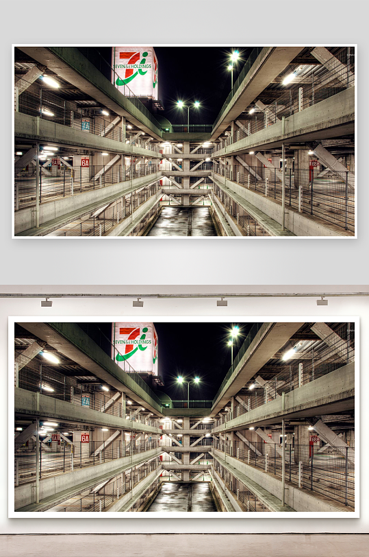 夜景多层停车场灯光璀璨-众图网