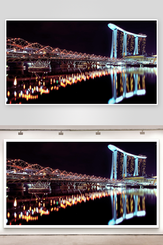 夜景桥梁与高楼倒影-众图网