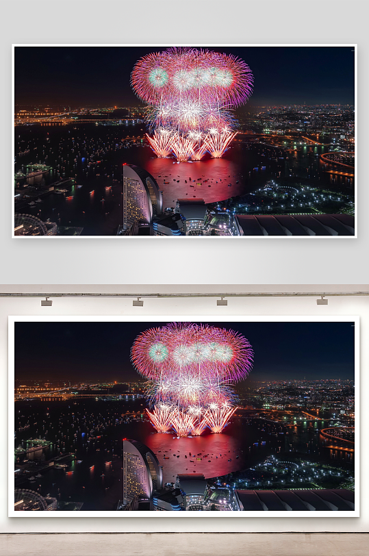 夜空烟花璀璨城市灯火辉煌-众图网