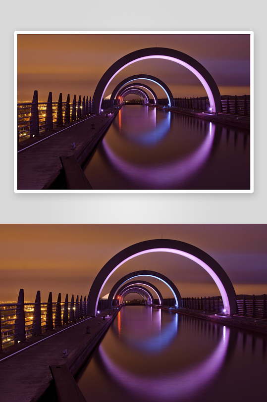 夜色拱桥倒影照片摄影-众图网