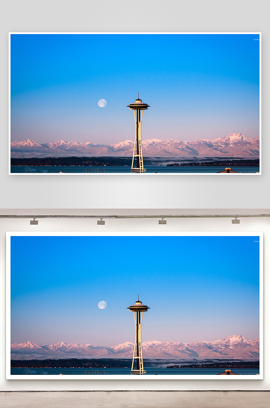 太空针塔与雪山明月-众图网