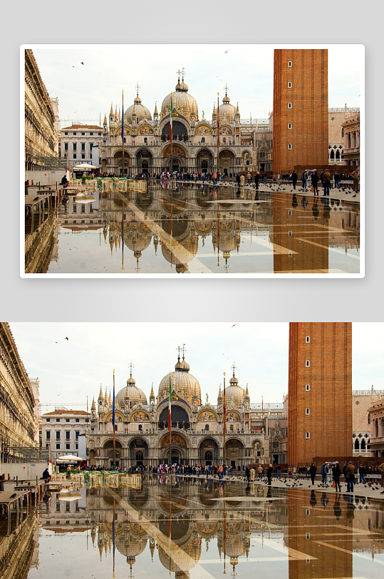 威尼斯广场建筑倒影-众图网