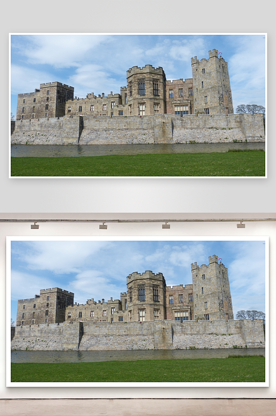 宏伟古堡映水景照片摄影-众图网