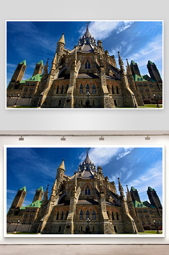 宏伟哥特式建筑蓝天映衬-众图网