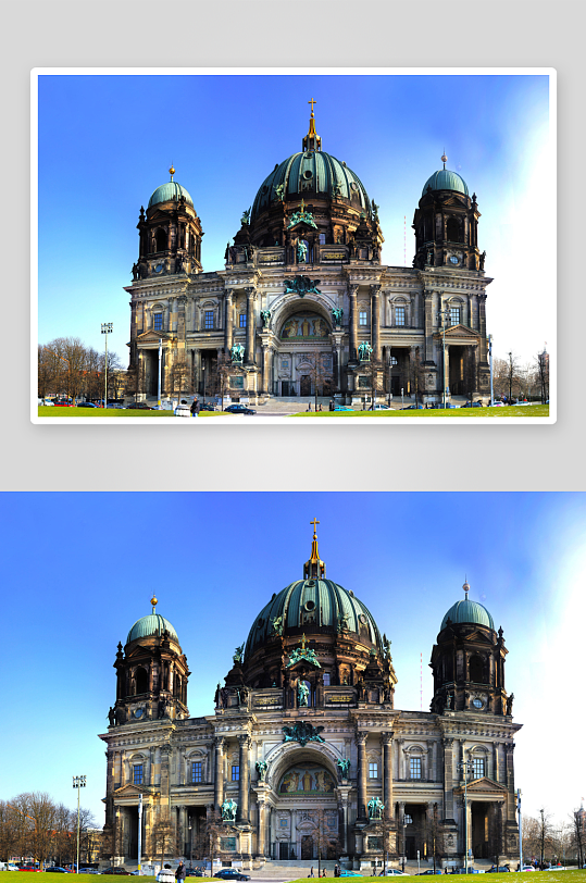 宏伟教堂建筑蓝天映衬-众图网