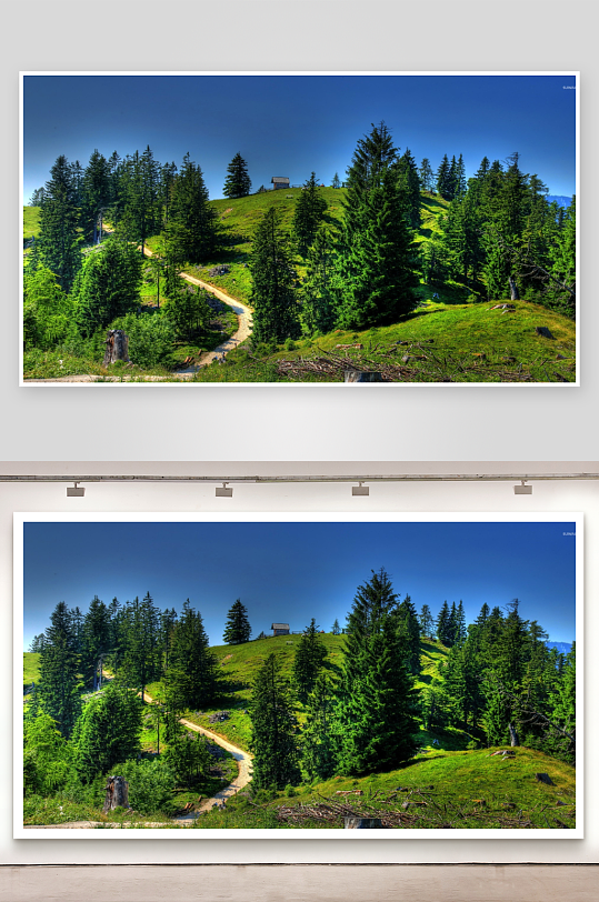 山林小径与木屋风光-众图网