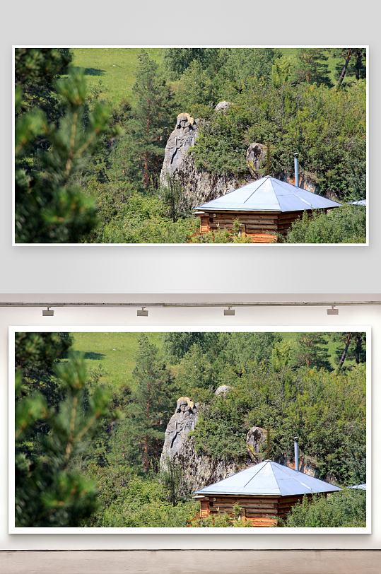山林石雕木屋景观-众图网