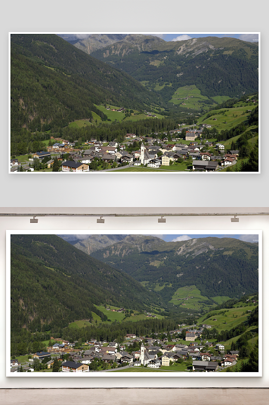 山谷中的小镇风光-众图网