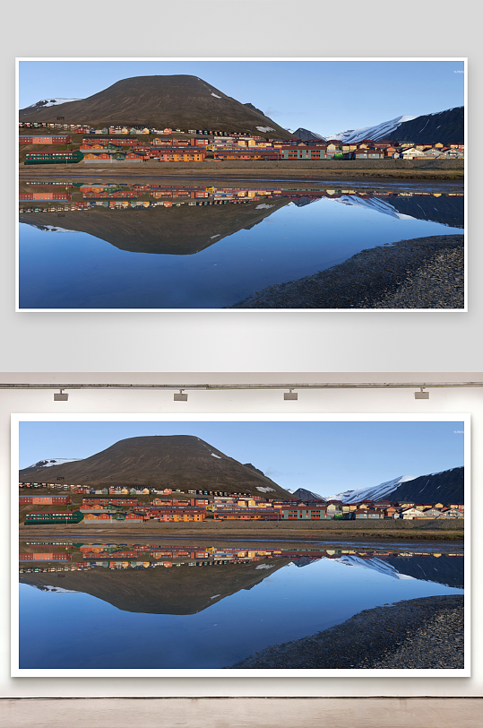 山间小镇水映倒影风景-众图网