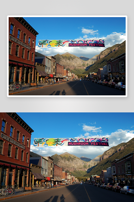 山间小镇蘑菇节街景-众图网