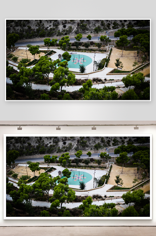 山顶公园俯瞰绿树成荫游乐场-众图网