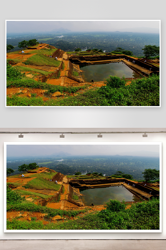 山顶古迹遗址与池塘景观-众图网