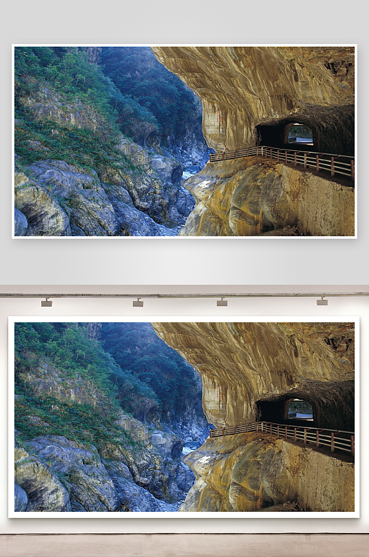 峡谷岩洞栈道景观-众图网