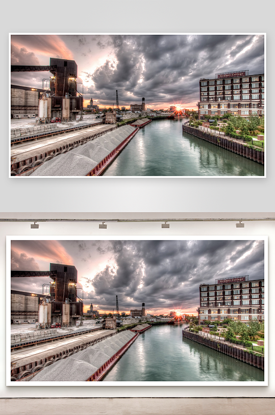 工业运河夕阳景色-众图网