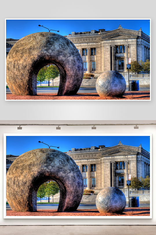 巨型雕塑与古典建筑景观-众图网