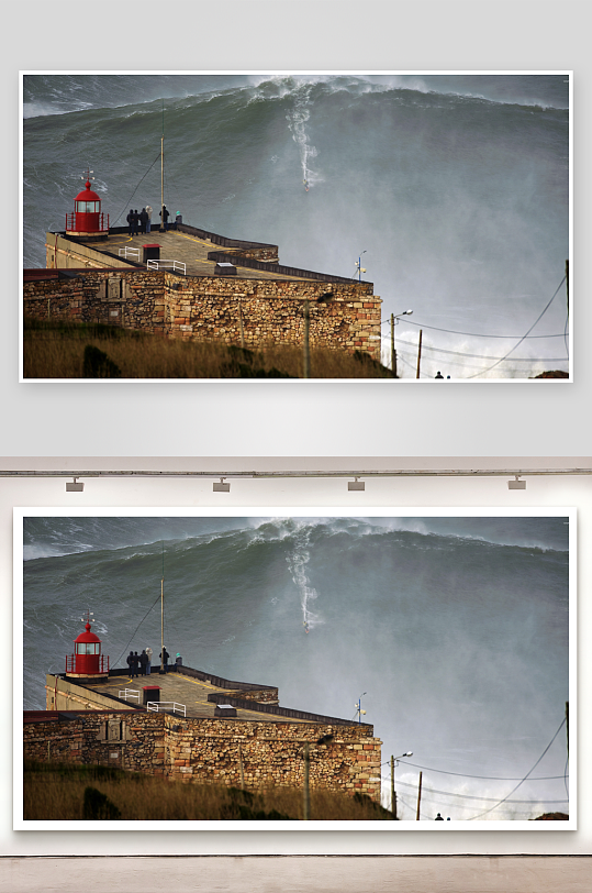 巨浪拍打灯塔旁观者-众图网