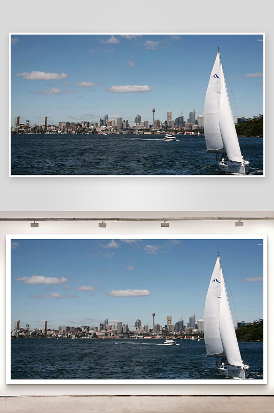 帆船航行城市天际线-众图网