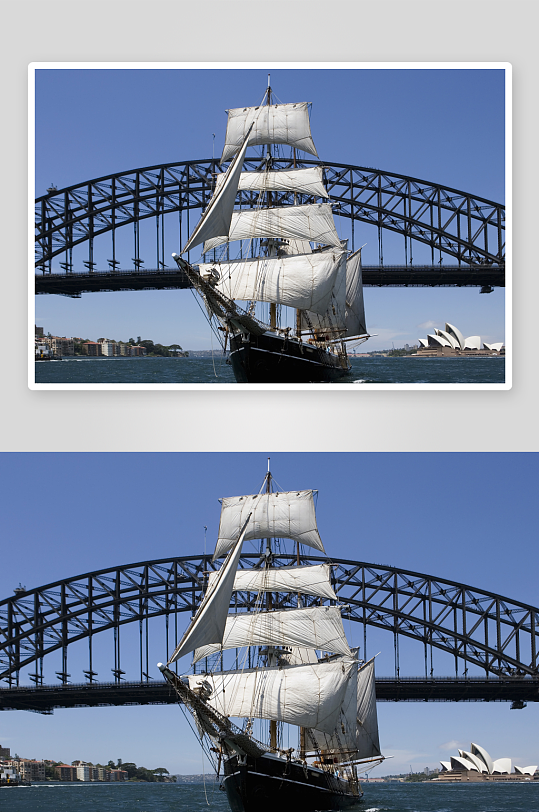 帆船航行悉尼港湾大桥下-众图网