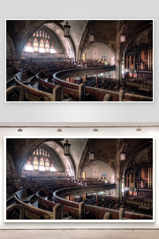 废弃教堂内部景象-众图网