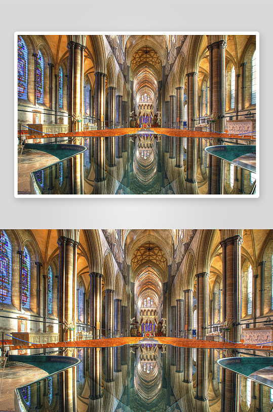 教堂内部镜面反射壮观景象-众图网